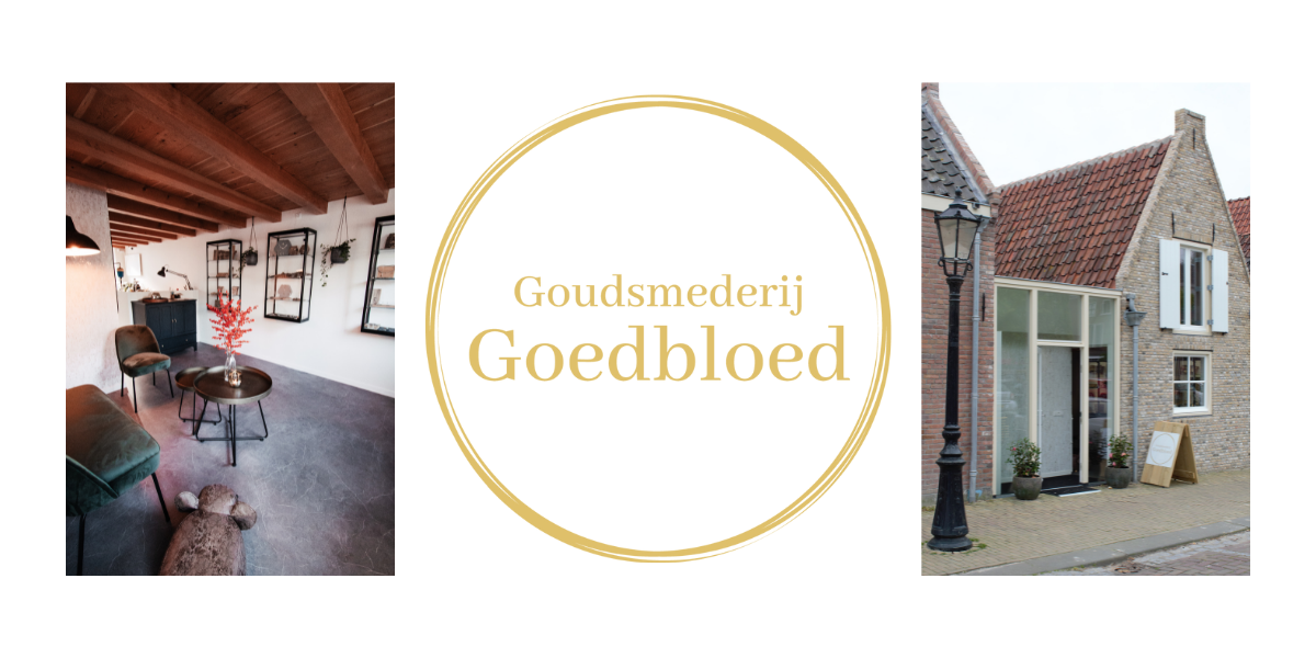 Winkelpand van Goudsmederij Goedbloed in Schoonhoven - handgemaakte luxe unieke sieraden van edelmetalen met bijzondere edelstenen 