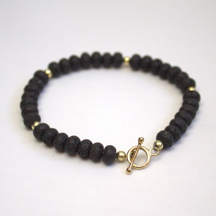 Geelgouden edelsteen lava armband met kapittelsluiting