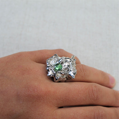 925 Zilveren ring met Toermalijn. Unieke zilveren ring uit de Lava collectie van Goudsmederij Goedbloed.