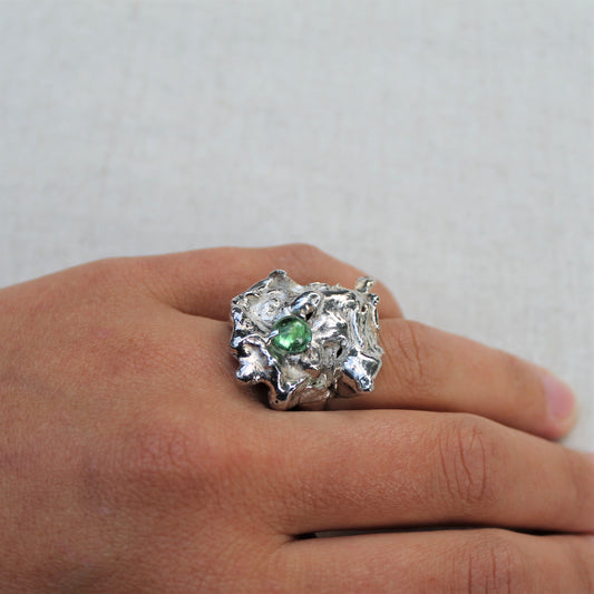 925 Zilveren ring met Toermalijn. Unieke zilveren ring uit de Lava collectie van Goudsmederij Goedbloed.